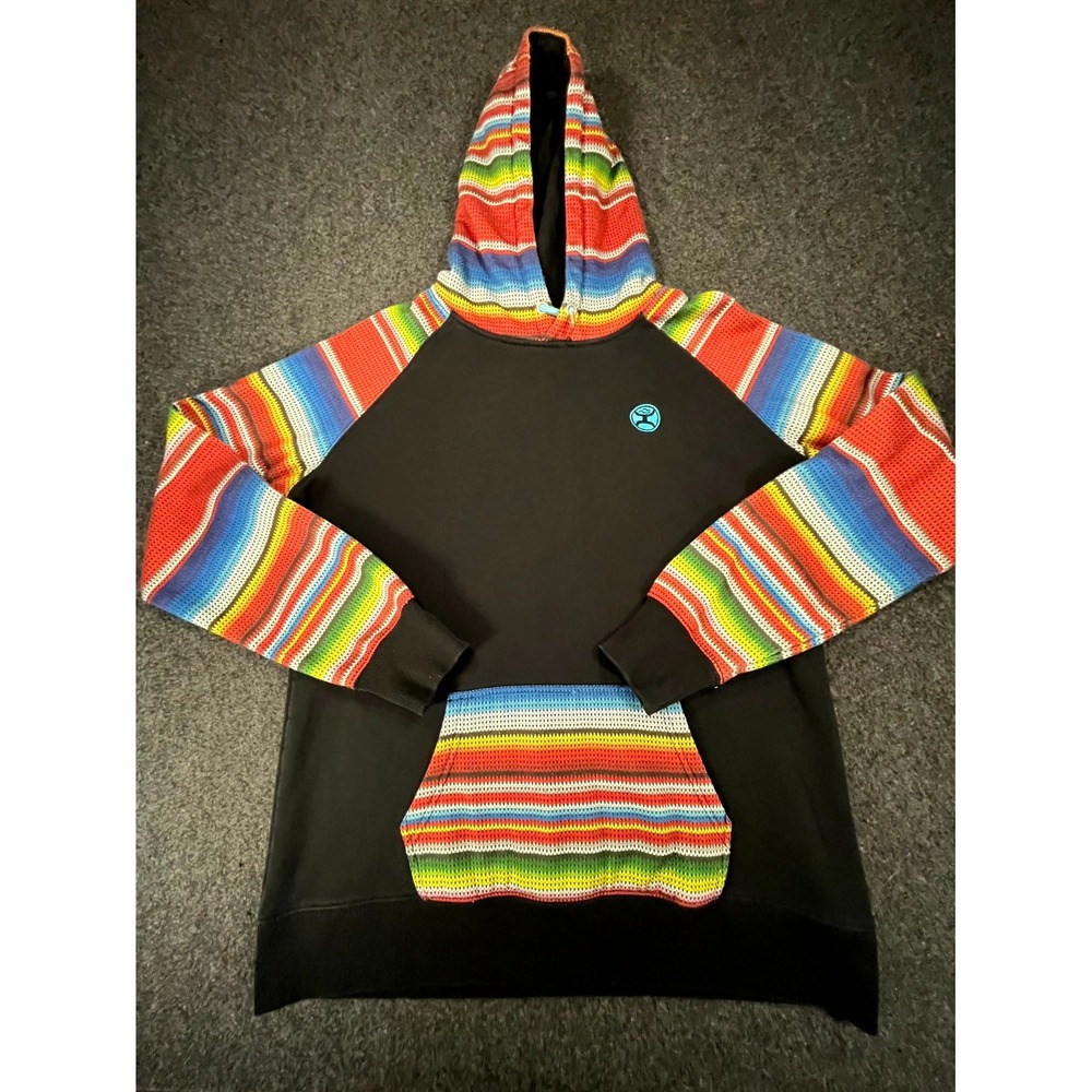 Hooey Western Hoodie Men XL Black Multicolor Serape Aztec Raglan Sleeve Pullover